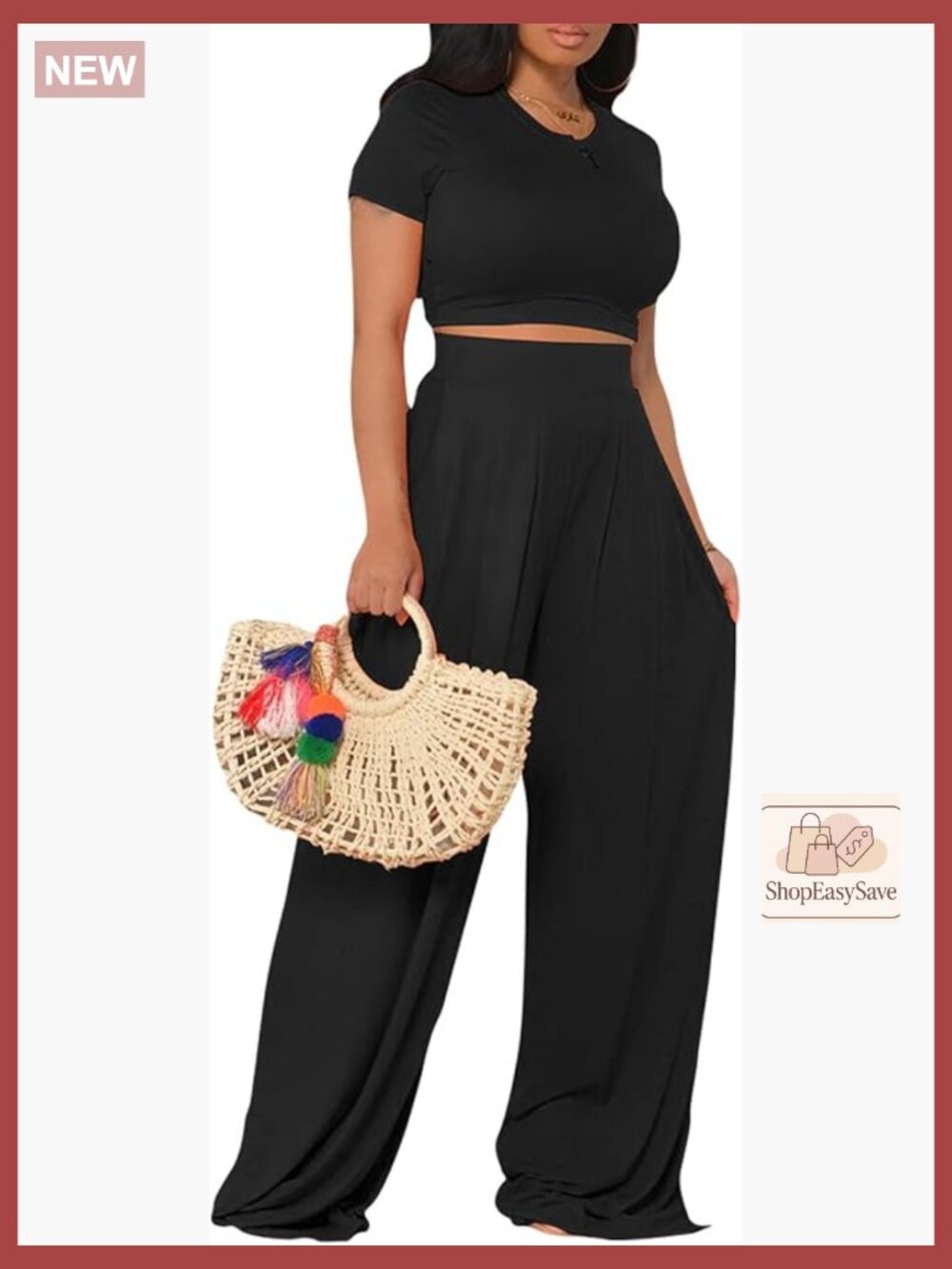 Casual 2 Piece Set Crop Top Wide Leg Pants Summer Jumpsuit